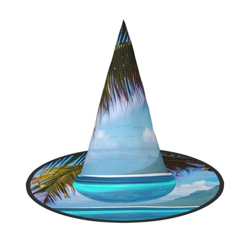 GaxfjRu Tahiti Beach Print Halloween Hexenhut, Hexenkostüm, Zubehör für Halloween, Cosplay, Party, Urlaub, Dekoration, 3 Stück von GaxfjRu