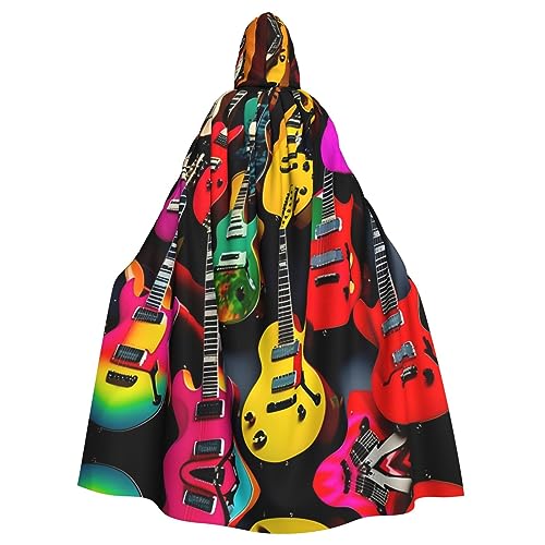 GaxfjRu Umhang mit buntem Gitarrendruck, mittelalterlicher Wikingerumhang mit Kapuze, Halloween, Renaissance-Umhang von GaxfjRu
