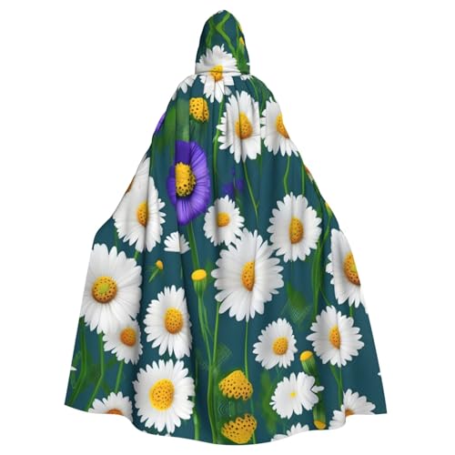 GaxfjRu Umhang mit wilden Blumen und Gänseblümchen, mittelalterlicher Wikingerumhang mit Kapuze, Halloween, Renaissance, Umhang von GaxfjRu
