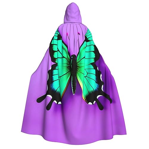 GaxfjRu Violetter süßer Schmetterlingsaufdruck, Kapuzenmantel, Zauberer, Umhang für Damen, Halloween, Hexe, Vampir, Zauberer, Rabe von GaxfjRu