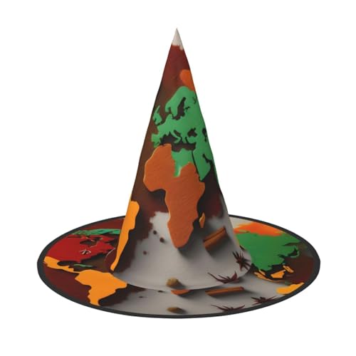 GaxfjRu Weltkarte aus Gewürzen Druck Halloween Hexenhut Hexen Kostüm Zubehör für Halloween Cosplay Party Urlaub Dekoration 3 Stück von GaxfjRu