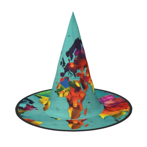 GaxfjRu Weltkarten-Druck, Halloween-Hexenhut, Hexenkostüm, Zubehör für Halloween, Cosplay, Party, Urlaub, Dekoration, 3 Stück von GaxfjRu