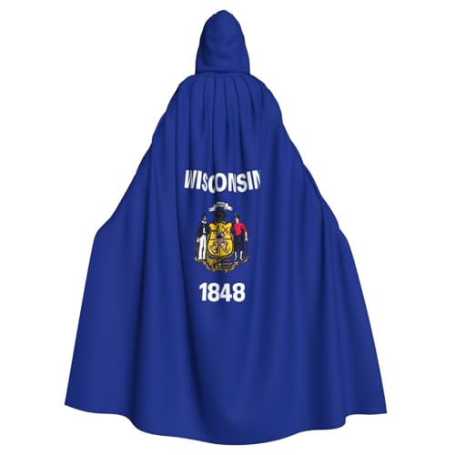 GaxfjRu Wisconsin Umhang mit Staatsflagge, mittelalterlicher Wikingerumhang mit Kapuze, Halloween, Renaissance, Umhang von GaxfjRu