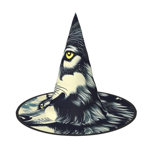 GaxfjRu Wolf Nacht Mond Druck Halloween Hexenhut Hexe Kostüm Zubehör für Halloween Cosplay Party Urlaub Dekoration 3pcs von GaxfjRu