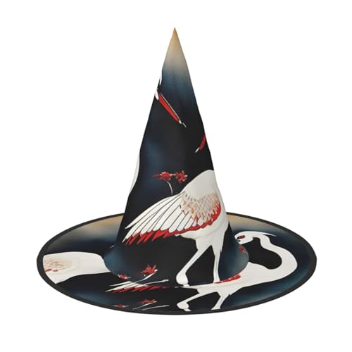 GaxfjRu Zwei japanische Kraniche fliegen traditionelle Malerei Druck Halloween Hexenhut Hexe Kostüm Zubehör für Halloween Cosplay Party Urlaub Dekoration 3 Stück von GaxfjRu