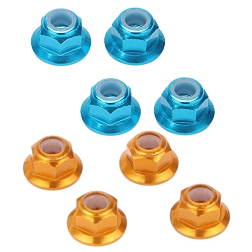 Gazechimp Satz von 8 St. Aluminium Nylon Mutter Nut Rad Stop Schrauben M4 für HSP 122049 RC Auto(Gold+Blau) von Gazechimp