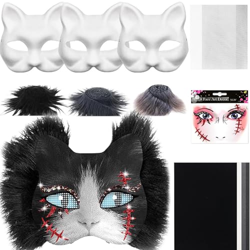 Gcerfby Katzenmaske Set,Masken-Bastelset | Zubehör-Set Mit Mesh- Und Filzblättern Für Handwerkskunst Zu Karneval Cosplay Festen Gcerfby Katzenmaske Set,Masken-Bastelset | Zubehör-Set Mit Mesh- Und Filzblättern Für Handwerkskunst Zu Karneval Cosplay Festen von Gcerfby
