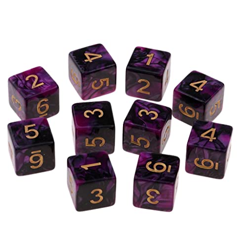 Gcljlmy 10 STK. 6-seitige D6 Würfel Set (Lila + Schwarz) von Gcljlmy