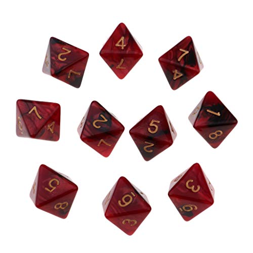 Gcljlmy 10 STK. D8 8 Seitig Würfel Set Würfelset Würfelspiel für Partyspiel Brettspiel - Schwarz + Rot von Gcljlmy