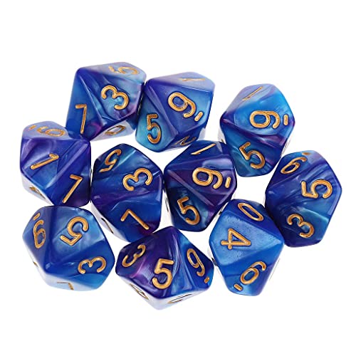 Gcljlmy 10 Stück DND Würfel für Rollenspiele, Polyedrische Würfel Dungeon and Dragons, Tischspielwürfel, 16 mm Acrylwürfel Puzzle Brettspielwürfel für Pathfinder DND RPG MTG D&D D10 (Blau + Lila) von Gcljlmy