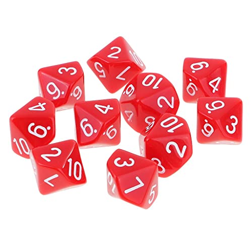 Gcljlmy 10 Stück DND Würfel für Rollenspiele, Polyedrische Würfel Dungeon and Dragons, Tischspielwürfel, 16 mm Acrylwürfel Puzzle Brettspielwürfel für Pathfinder DND RPG MTG D&D D10 (Rot) von Gcljlmy