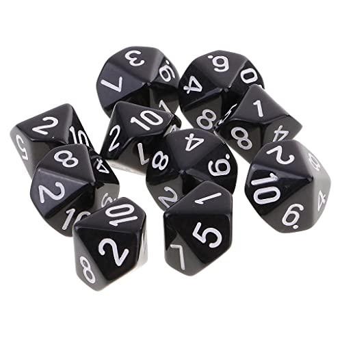 Gcljlmy 10 Stück DND Würfel für Rollenspiele, Polyedrische Würfel Dungeon and Dragons, Tischspielwürfel, 16 mm Acrylwürfel Puzzle Brettspielwürfel für Pathfinder DND RPG MTG D&D D10 (Schwarz) von Gcljlmy