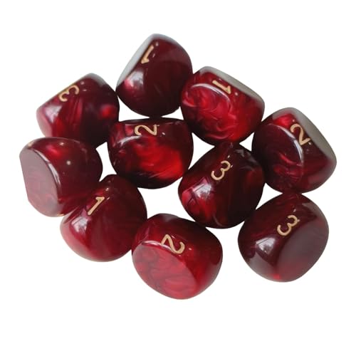 Gcljlmy 10-teiliges Würfelset, 3-seitige Spielwürfel, Partyzubehör, Unterhaltungsspielzeug, Rollenspiele, Acryl, 3-seitige Würfel für -Bar-Kartenspiele (Rot) von Gcljlmy