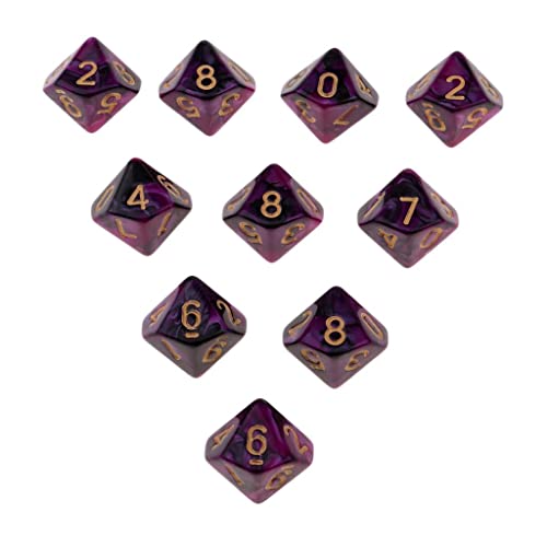 Gcljlmy 10x Würfelset für Zweifarbige Würfel für RPG Spiele, 16 Mm Mehrseitiges D10, Lila + Schwarz von Gcljlmy