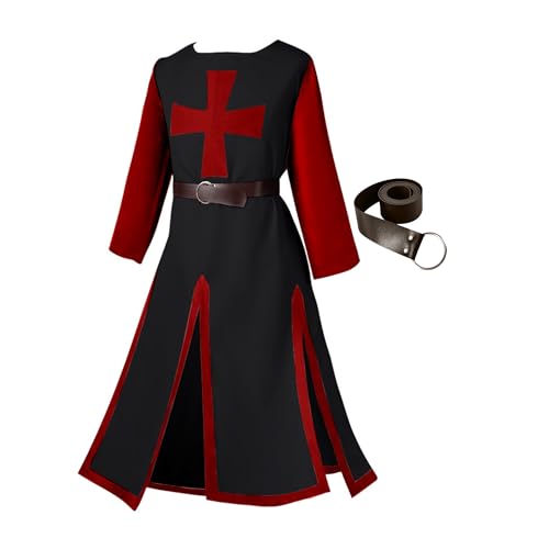 Gcufoyae Herren Mittelalter Kostüm Kreuzritter Ritter Tunika Renaissance Krieger Templer Cosplay Kostüm Oberteile Gürtel Set von Gcufoyae