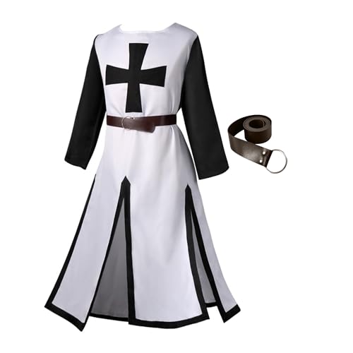 Gcufoyae Herren Mittelalter Kostüm Kreuzritter Ritter Tunika Renaissance Krieger Templer Cosplay Kostüm Oberteile Gürtel Set von Gcufoyae