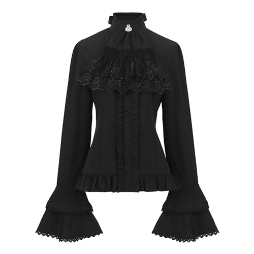 Gcufoyae Mittelalterliches Retro-Damen-Viktorianisches Hemd Renaissance Glockenärmel Halloween-Kostüm von Gcufoyae
