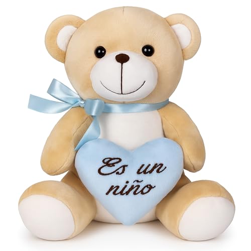 Gdecora Plüschtier Bär mit Herz ist ein Junge oder ein Mädchen, 20 cm, für Neugeborene und Babyparty (Himmelblau) von Gdecora