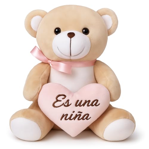 Gdecora Plüschtier Bär mit Herz ist ein Mädchen, 20 cm, Neugeborene und Babyparty (Rosa) von Gdecora