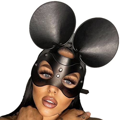 GeRRiT Damen Ledermasken Maus Ohr Katze Maske Leder Halbgesichtsmaske Maskerade Party Maske für Cosplay Halloween Kostüm Zubehör MK-15 von GeRRiT