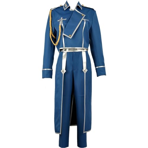GeRRiT Fullmetal Alchemist Roy Mustang Riza Maes Cosplay Costume Adult Top Trousers Blue Uniform Men Women Outfit, Gifts for Game Fans von GeRRiT