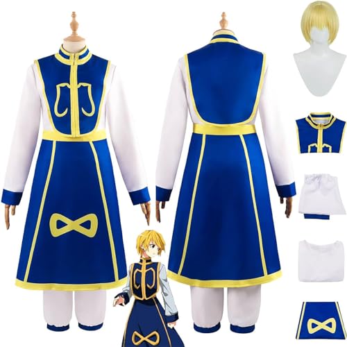 GeRRiT Hunter X Hunter Kurapika Cosplay-Kostüm mit Perücke, blaues Uniform-Outfit für Halloween, Karneval, Party für Unisex von GeRRiT