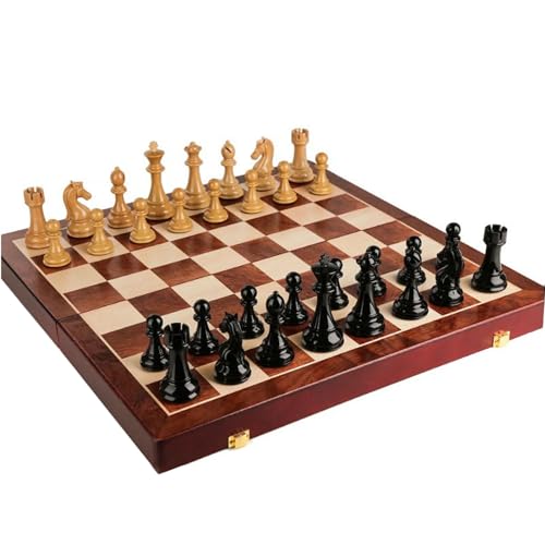 GeRRiT Internationales Schach 20,4-Zoll-Schachspiel aus Holz, zusammenklappbares Schachspiel mit Schach- und Aufbewahrungsfächern, tragbares Reiseschachbrett für Tischspielschachgeschenke von GeRRiT