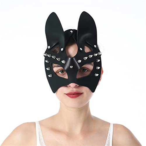 GeRRiT Leder Katze Maske mit Nieten für Damen Herren Kostüm Cosplay Halloween Maske Mysterious Half Face Punk Maske MK-11 von GeRRiT