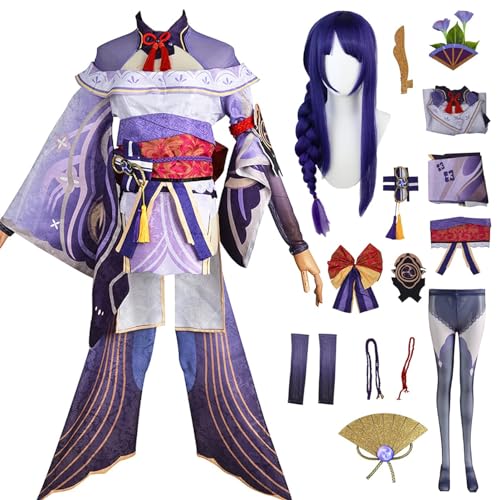 Genshin Impact Cosplay Raiden Shogun Kostüm Komplettset mit Perücke Genshin Beelzebul Cosplay Verkleidung Raiden Egg Cosplay Kimono Halloween Karneval Party Kostüm von GeRRiT