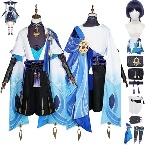 Genshin Impact Scaramouche Wanderer Cosplay Kostüm Outfit Spielzeug Hutao Raiden Shogun Uniform Komplettset Halloween Dress Up Anzug mit Perücke für Unisex von GeRRiT