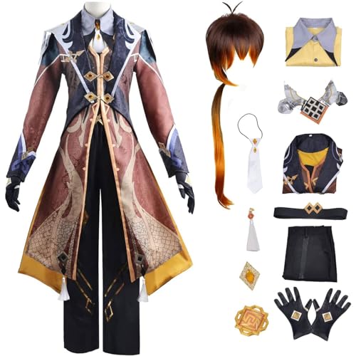 Genshin Impact Zhongli Cosplay Costume Complete Set with Wig Genshin Cosplay Fancy Dress Halloween Carnival Party Stage Performance Costume Adult for Fans von GeRRiT