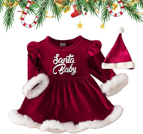 Kariertes Baby-Outfit for Mädchen, weihnachtlicher Baby-Strampler aus Samt, Netzrock, Body for kleine Mädchen, Urlaubsparty-Anzieh-Cosplay, Weihnachtsmann-Baby-Overall, langärmliges Weihnachtskleid mi von GeRRiT