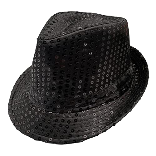 Geagodelia Pailletten Fedora Hut Damen Herren Glitzer Trilby Hut Fasching Karneval Halloween Disco Kostüm Hut Partyhut für Erwachsene (Schwarz, One size) von Geagodelia