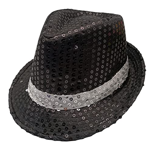 Geagodelia Pailletten Fedora Hut Damen Herren Glitzer Trilby Hut Fasching Karneval Halloween Disco Kostüm Hut Partyhut für Erwachsene (Schwarzweiß, One size) von Geagodelia