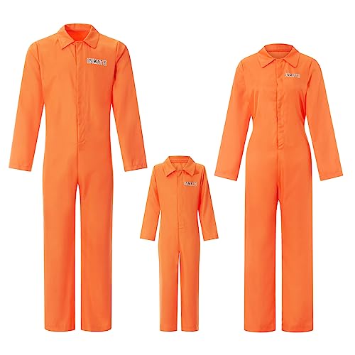 Sträfling Kostüm Orange Overall One Piece Prisoner Costume Uniform Häftling Gefangener Anzug Karneval Kostüm Fasching Halloween Verkleidung für Damen Herren Erwachsene Kinder (Damen, XL) von Geagodelia