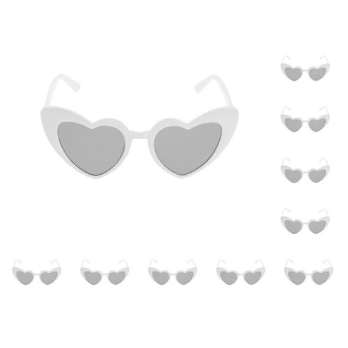 10 x herzförmige Sonnenbrillen für Damen, Party-Brillen, Schattierungen, Weiß von Geardeangloow