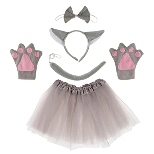 5 Stück/Set Mädchen Tierkostüm Wolf Ohren Stirnband Fliege Schwanz Tutu Pfoten Set von Geardeangloow