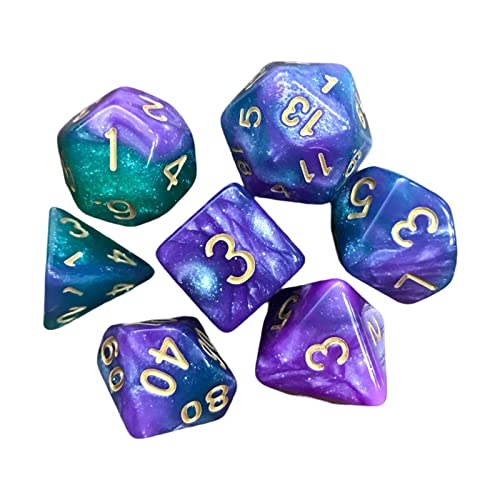 7 x polyedrische Würfel, astrologische Wahrsagungswürfel, Partyspiel, Würfelspiel für Bar, grün und lila, grüner Sternenhimmel, 7 Stück 7 x polyedrische Würfel, astrologische Wahrsagungswürfel, Partyspiel, Würfelspiel für Bar, grün und lila, grüner Sternenhimmel, 7 Stück von Geardeangloow