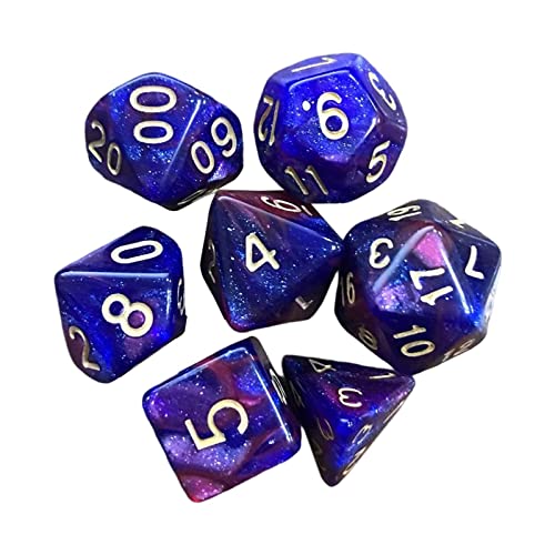 7 x polyedrische Würfel, astrologische Wahrsagungswürfel, Partyspiel, Würfelspiel für Bar, rot und blau, rot-blauer Sternenhimmel, 7 Stück von Geardeangloow