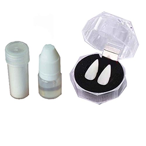 Geardeangloow 1 Paar Vampirzähne für Halloween, Cosplay, Vampir-Zähne, Kostüm, Props, Vampir-Zombie-Zähne, 19 mm + Beißring Geardeangloow 1 Paar Vampirzähne für Halloween, Cosplay, Vampir-Zähne, Kostüm, Props, Vampir-Zombie-Zähne, 19 mm + Beißring von Geardeangloow