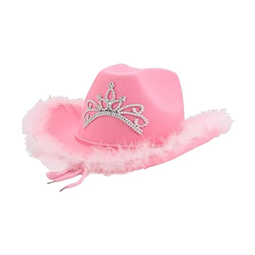 Geardeangloow Cowboyhut Kristallkrone Hellrosa breite Krempe Cowgirlhut für Accessoires Stil 4 von Geardeangloow