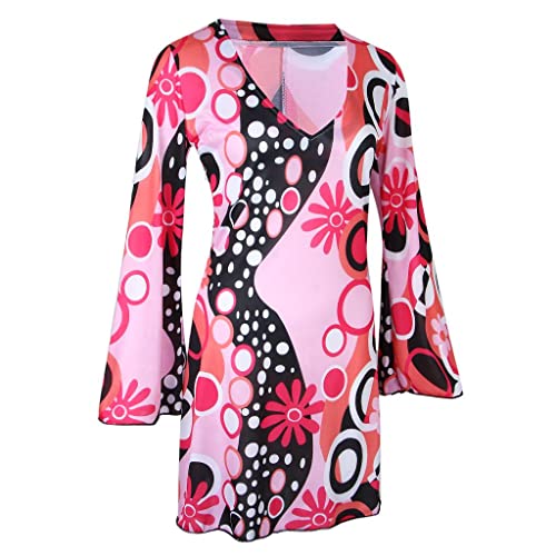 Geardeangloow Damen Hippie-Kostüm, Retro-Stil, 60er-/70er-Jahre, ausgestelltes Kleid, Mantel-Set, Größe M von Geardeangloow