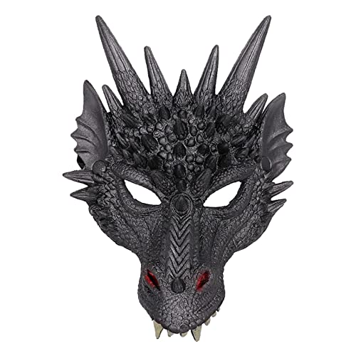 Geardeangloow Dragon Mask Full Head Cover for Cosplay Prop Masquerade Mask Black, 30x21cm von Geardeangloow