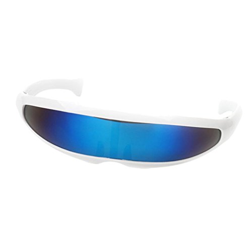 Geardeangloow Futuristische Sonnenbrille mit schmalem Objektiv, weißer Rahmen, blau verspiegelt Geardeangloow Futuristische Sonnenbrille mit schmalem Objektiv, weißer Rahmen, blau verspiegelt von Geardeangloow