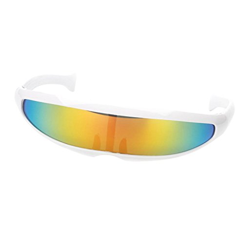 Geardeangloow Futuristische Sonnenbrille mit schmalem Objektiv, weißer Rahmen, gelb, verspiegelt Geardeangloow Futuristische Sonnenbrille mit schmalem Objektiv, weißer Rahmen, gelb, verspiegelt von Geardeangloow