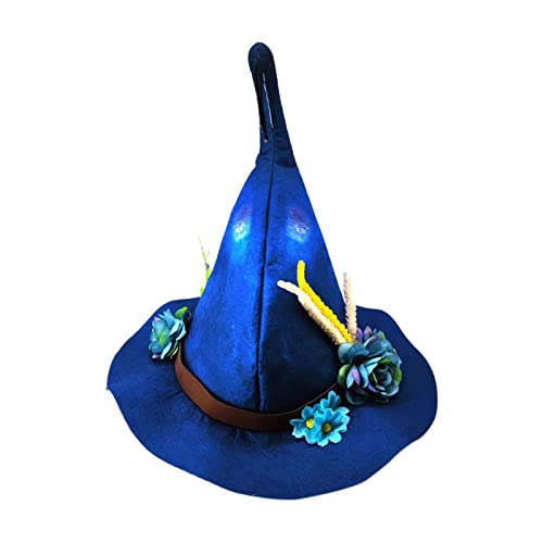 Geardeangloow Halloween-Hexenhut, dekorativ, breite Krempe, weich, für Cosplay, Festival, Urlaub, blauer Hexenhut von Geardeangloow
