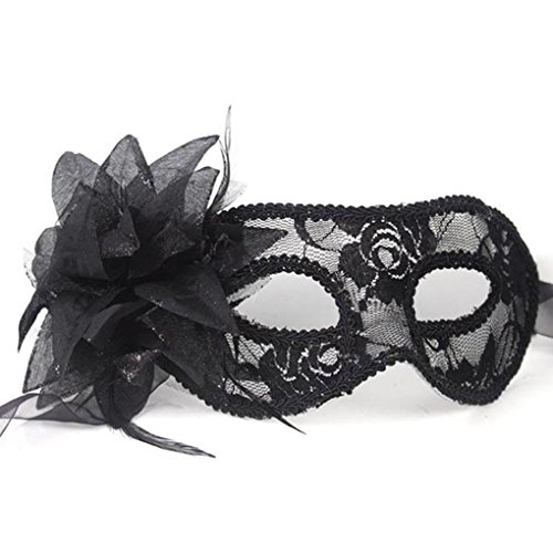 Geardeangloow Lace Masquerade Mask Carnival Party Eye Mask with flowers for Halloween, black von Geardeangloow