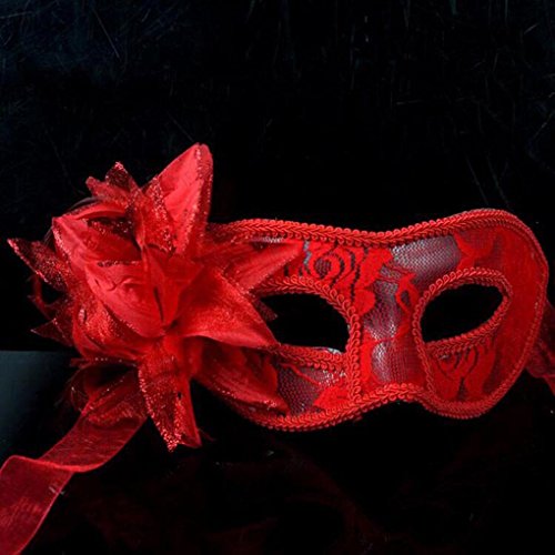 Geardeangloow Lace Masquerade Mask Carnival Party Eye Mask with flowers for Halloween, red Geardeangloow Lace Masquerade Mask Carnival Party Eye Mask with flowers for Halloween, red von Geardeangloow