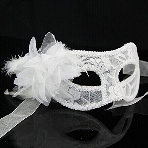 Geardeangloow Lace Masquerade Mask Carnival Party Eye Mask with flowers for Halloween, white Geardeangloow Lace Masquerade Mask Carnival Party Eye Mask with flowers for Halloween, white von Geardeangloow
