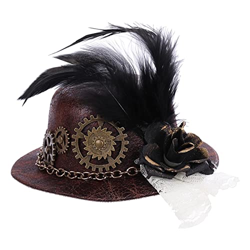 Goth Steampunk Mini Zylinder mit Zahnrad Feder Haarspange Halloween Elegant Braun Ø 13cm Goth Steampunk Mini Zylinder mit Zahnrad Feder Haarspange Halloween Elegant Braun Ø 13cm von Geardeangloow